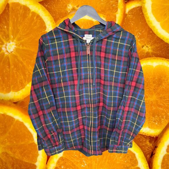 L.L. Bean Relaxed Fit Full Zip Plaid Flannel Hooded Lightweight Jacket Size L - Picture 2 of 9